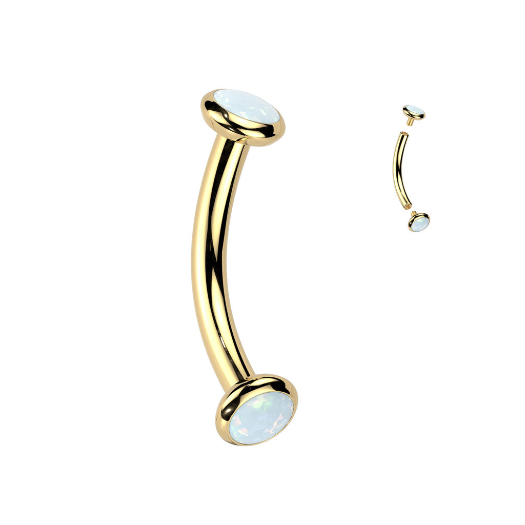 16G Titanium Internally Threaded Curved Barbell (8MM) Opal Ends